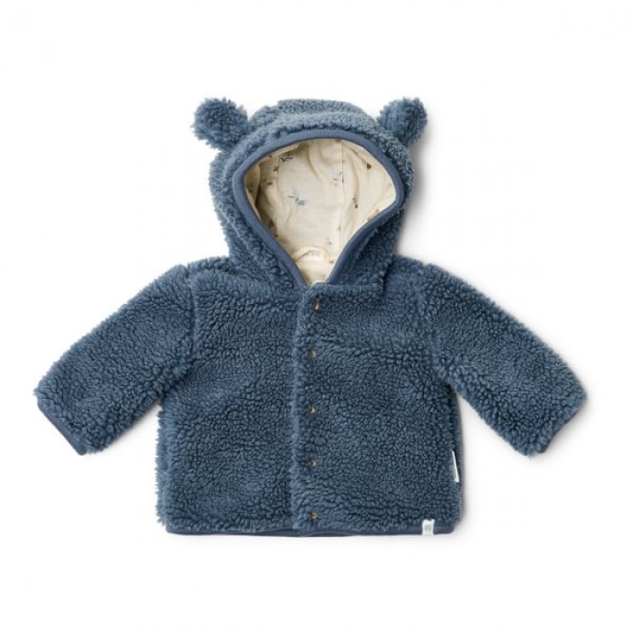 Jacheta pentru bebelusi din material teddy - Stone Blue - Little Dutch