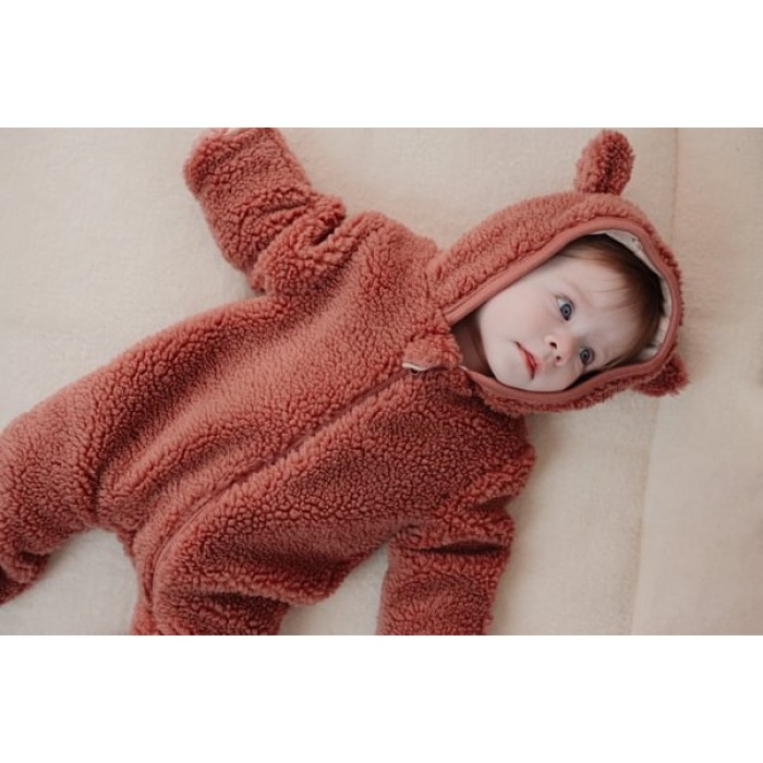 Salopeta captusita cu gluga din material teddy - Pink Blush - Little Dutch