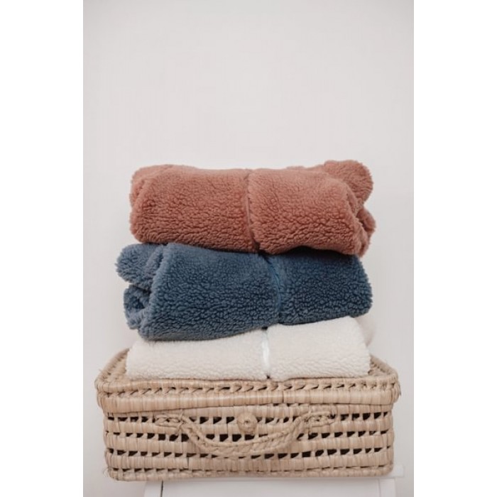 Salopeta captusita cu gluga din material teddy - Stone Blue - Little Dutch