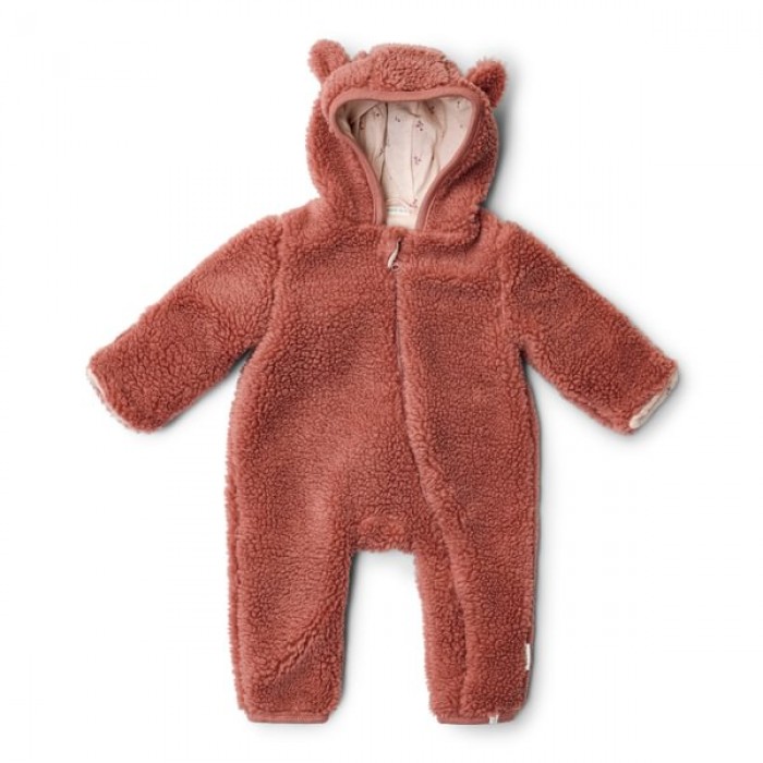 Salopeta captusita cu gluga din material teddy - Pink Blush - Little Dutch