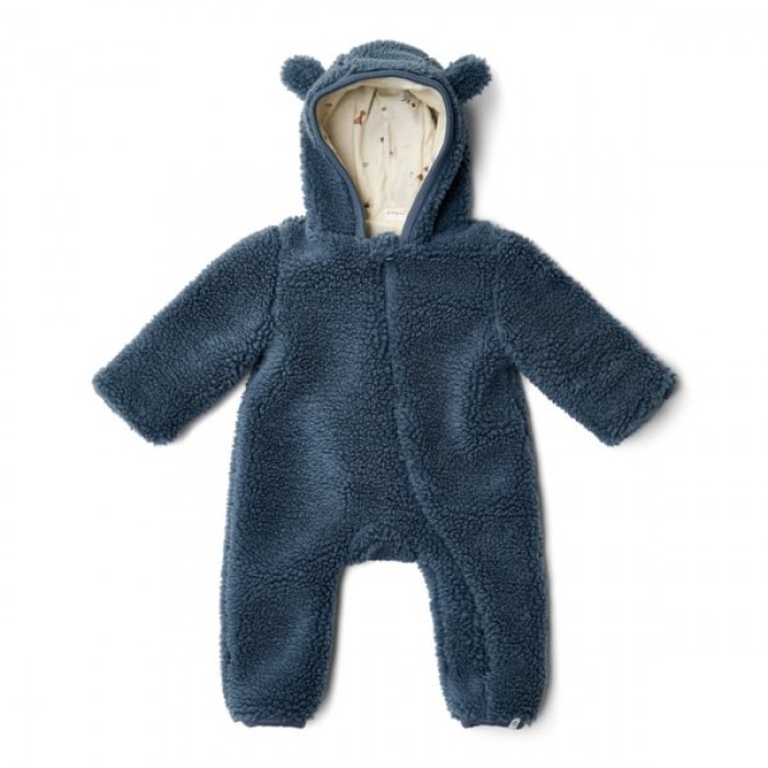 Salopeta captusita cu gluga din material teddy - Stone Blue - Little Dutch