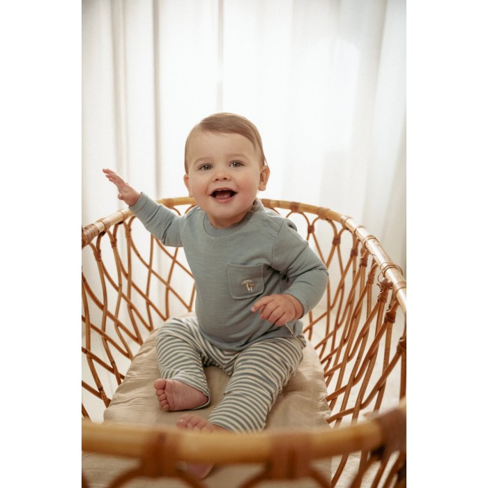 Bluza din bumbac organic - Stone Blue - Forest Friends - Little Dutch