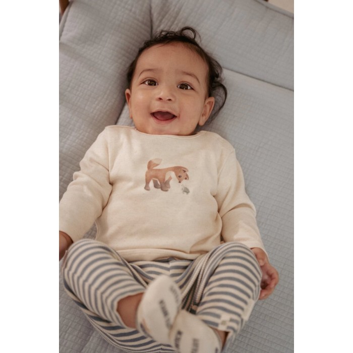 Pantaloni din bumbac organic - Blue Stripe - Forest Friends - Little Dutch
