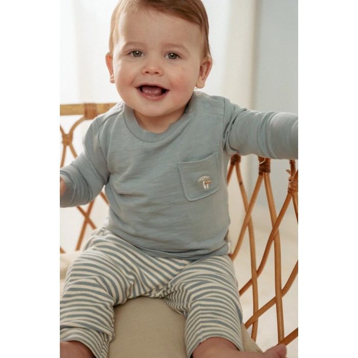 Pantaloni din bumbac organic - Blue Stripe - Forest Friends - Little Dutch