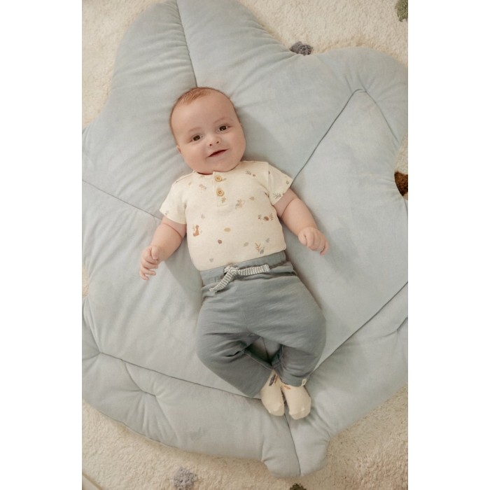 Pantaloni din bumbac organic - Stone Blue - Forest Friends - Little Dutch