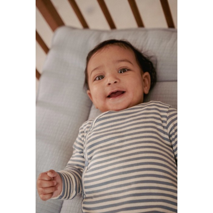 Salopeta cu maneca lunga din bumbac organic - Blue Stripe - Forest Friends - Little Dutch