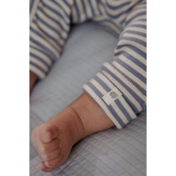 Salopeta cu maneca lunga din bumbac organic - Blue Stripe - Forest Friends - Little Dutch