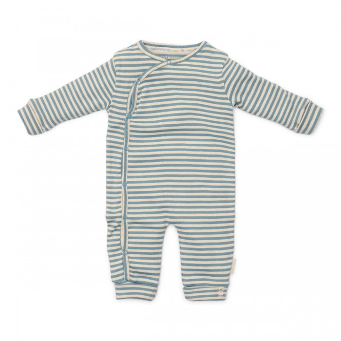 Salopeta cu maneca lunga din bumbac organic - Blue Stripe - Forest Friends - Little Dutch