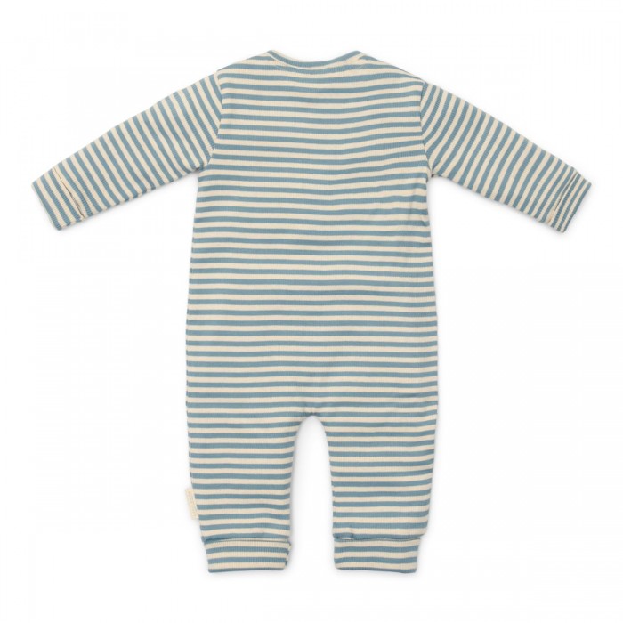 Salopeta cu maneca lunga din bumbac organic - Blue Stripe - Forest Friends - Little Dutch