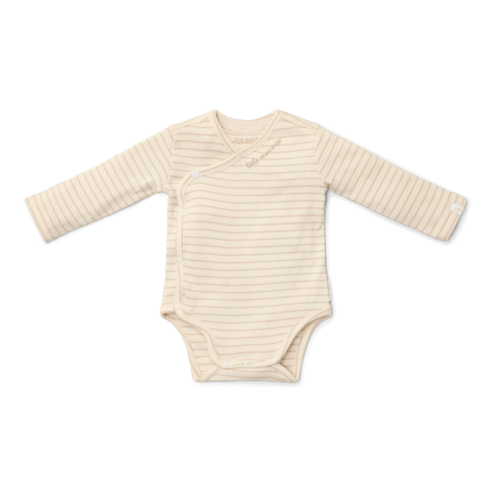 Body kimono cu maneca lunga  din bumbac organic - Soft Beige Stripe -  Newborn Naturals - Little Dutch