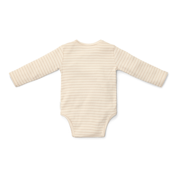 Body kimono cu maneca lunga  din bumbac organic - Soft Beige Stripe -  Newborn Naturals - Little Dutch