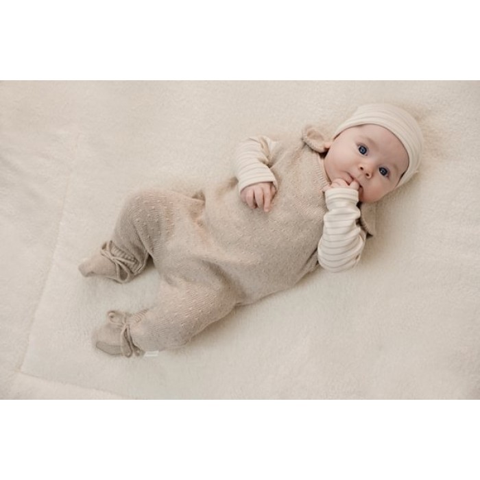Bluza cu maneca lunga din bumbac organic - Soft Beige Stripe - Newborn Naturals - Little Dutch