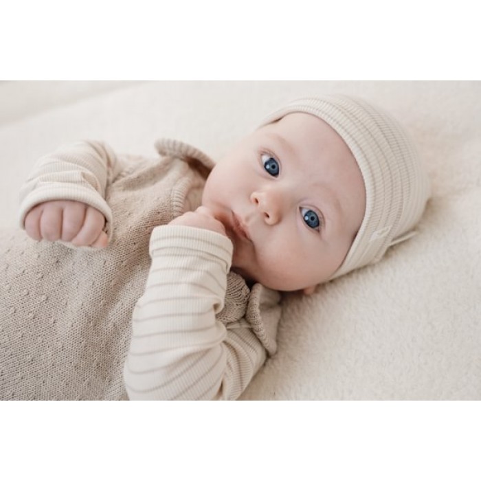 Bluza cu maneca lunga din bumbac organic - Soft Beige Stripe - Newborn Naturals - Little Dutch
