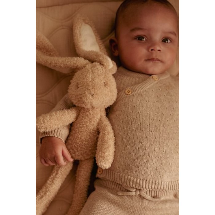 Cardigan petrecut din tricot de bumbac organic - Soft Beige Melee - Newborn Naturals - Little Dutch
