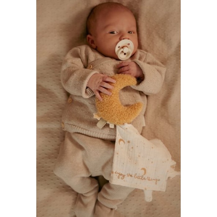 Cardigan petrecut din tricot de bumbac organic - Soft Beige Melee - Newborn Naturals - Little Dutch