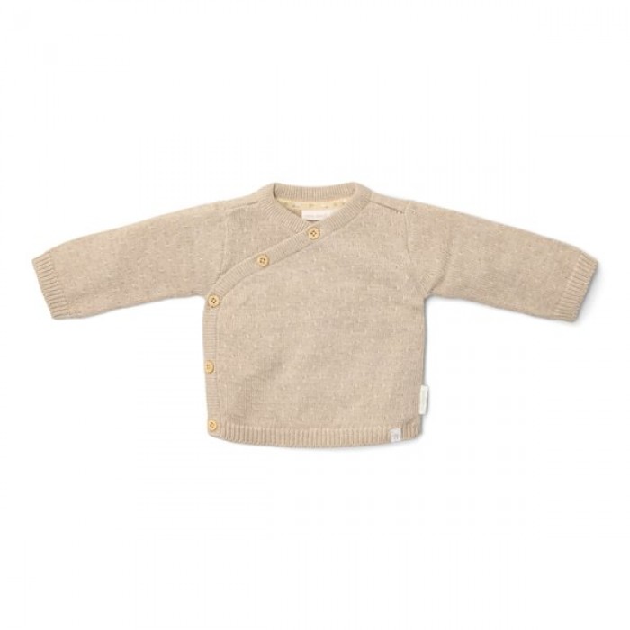 Cardigan petrecut din tricot de bumbac organic - Soft Beige Melee - Newborn Naturals - Little Dutch