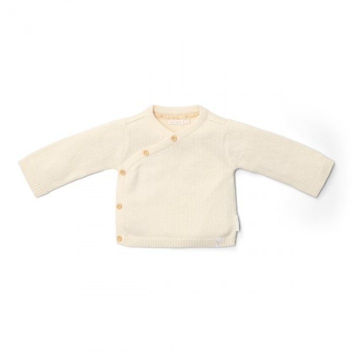 Cardigan petrecut din tricot de bumbac organic - Off White - Newborn Naturals - Little Dutch