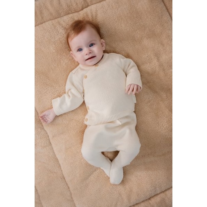 Cardigan petrecut din tricot de bumbac organic - Off White - Newborn Naturals - Little Dutch