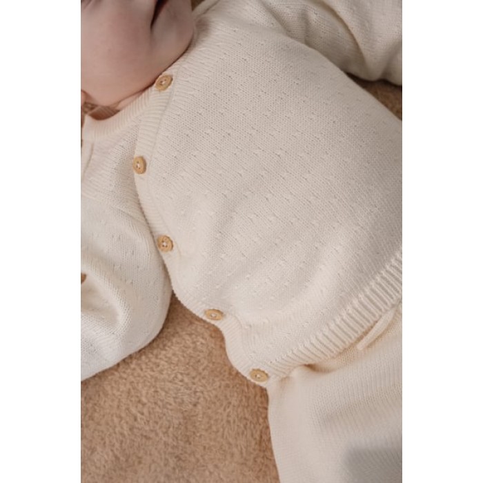 Cardigan petrecut din tricot de bumbac organic - Off White - Newborn Naturals - Little Dutch