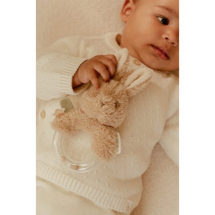 Cardigan petrecut din tricot de bumbac organic - Off White - Newborn Naturals - Little Dutch