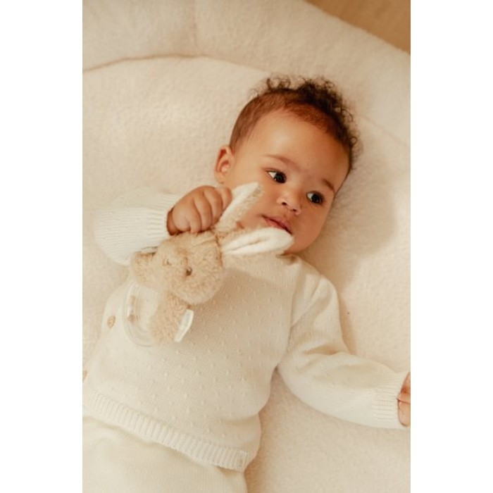Cardigan petrecut din tricot de bumbac organic - Off White - Newborn Naturals - Little Dutch