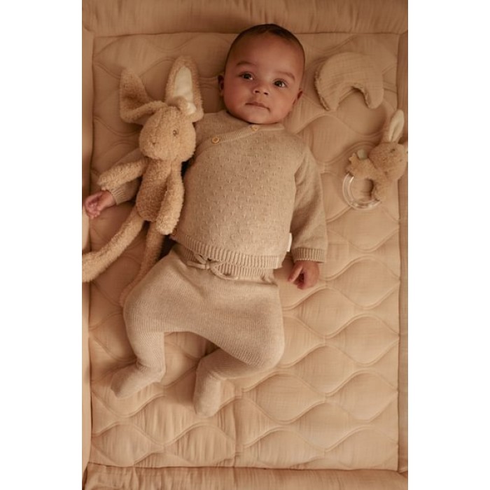 Pantaloni tricotati din bumbac organic - Soft Beige Melee - Newborn Naturals - Little Dutch