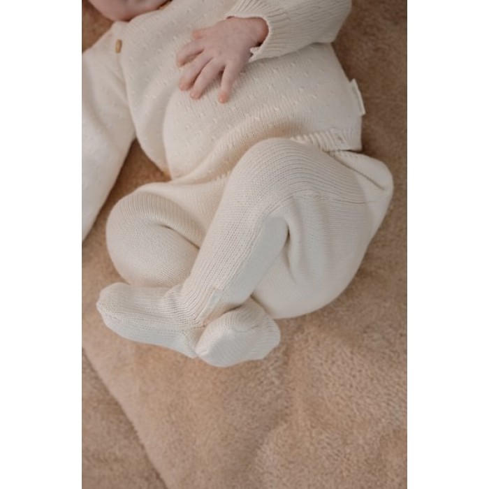 Pantaloni tricotati din bumbac organic - Off White - Newborn Naturals - Little Dutch
