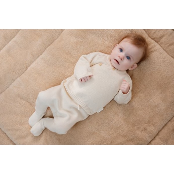 Pantaloni tricotati din bumbac organic - Off White - Newborn Naturals - Little Dutch