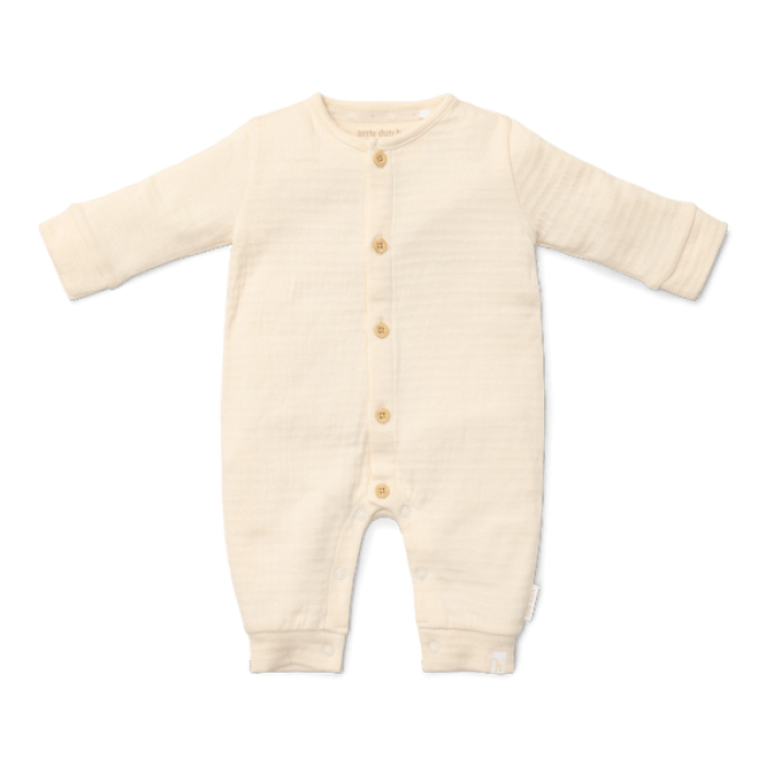 Salopeta din bumbac organic pentru bebelusi - Creme - Newborn Naturals - Little Dutch