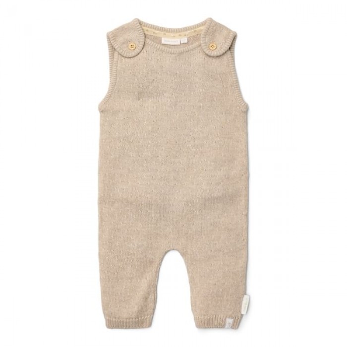 Salopeta tricotata din bumbac organic pentru bebelusi -  Soft Beige Melee - Newborn Naturals - Little Dutch