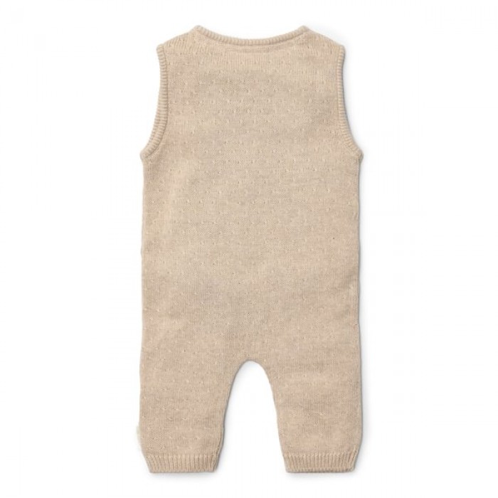 Salopeta tricotata din bumbac organic pentru bebelusi -  Soft Beige Melee - Newborn Naturals - Little Dutch