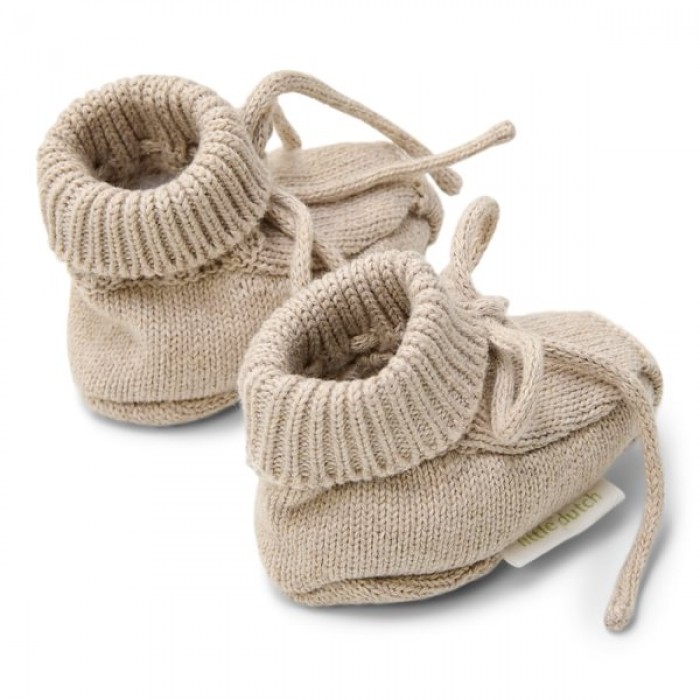 Botosei din bumbac organic -Soft Beige Melee - Newborn Naturals - Little Dutch