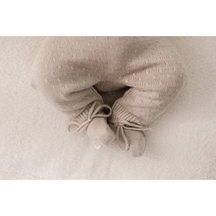 Botosei din bumbac organic -Soft Beige Melee - Newborn Naturals - Little Dutch