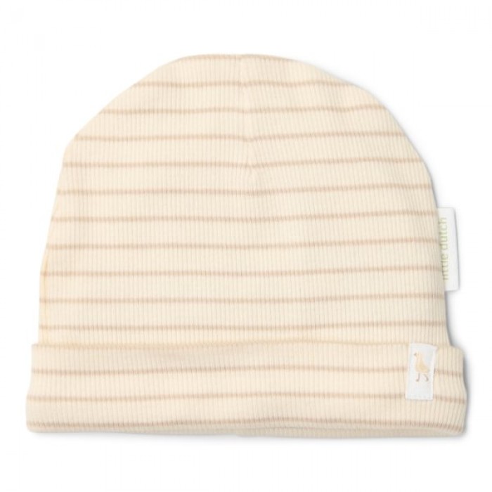 Caciulita din bumbac organic - Soft Beige Stripe - Newborn Naturals - Little Dutch
