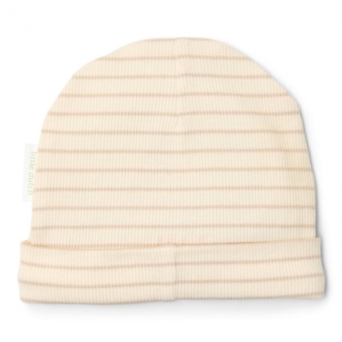 Caciulita din bumbac organic - Soft Beige Stripe - Newborn Naturals - Little Dutch
