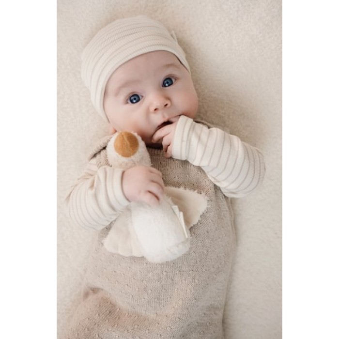 Caciulita din bumbac organic - Soft Beige Stripe - Newborn Naturals - Little Dutch