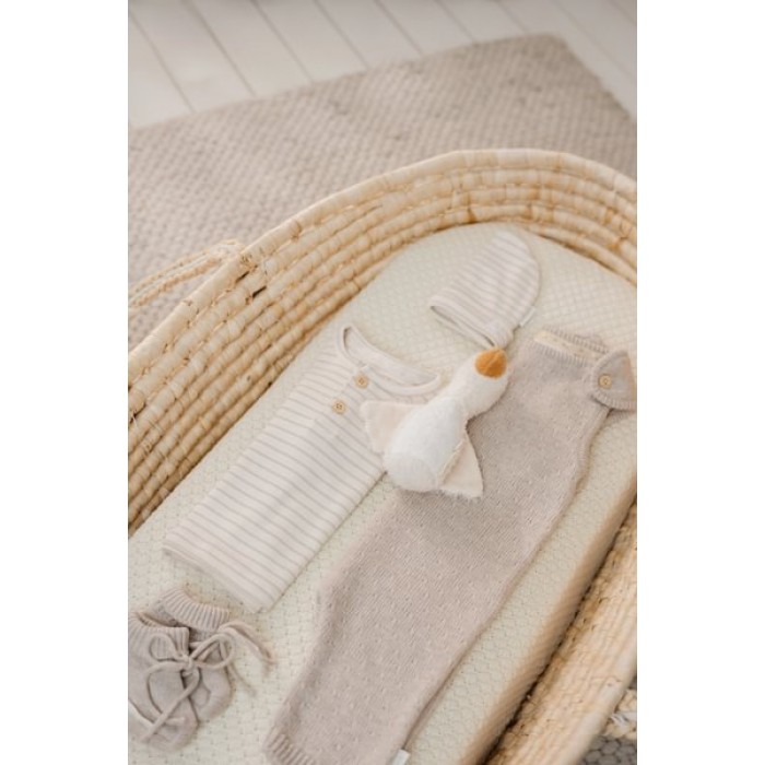 Caciulita din bumbac organic - Soft Beige Stripe - Newborn Naturals - Little Dutch