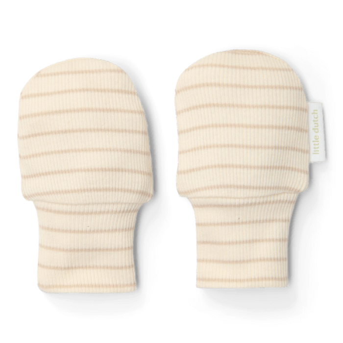 Manusi din bumbac organic pentru bebelusi - Soft Beige Stripe - Newborn Naturals - Little Dutch
