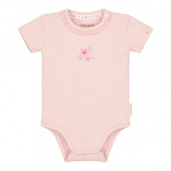 Body cu maneca scurta din bumbac organic - Pink Blossom - Little Dutch