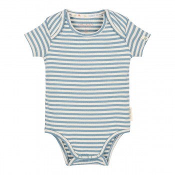 Body cu maneca scurta din bumbac organic - Stone Blue stripe - Little Dutch