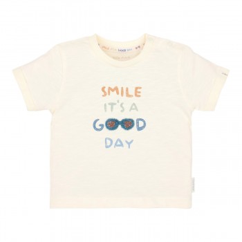 Tricou din bumbac organic - Creme - It's a Good Day - Little Dutch
