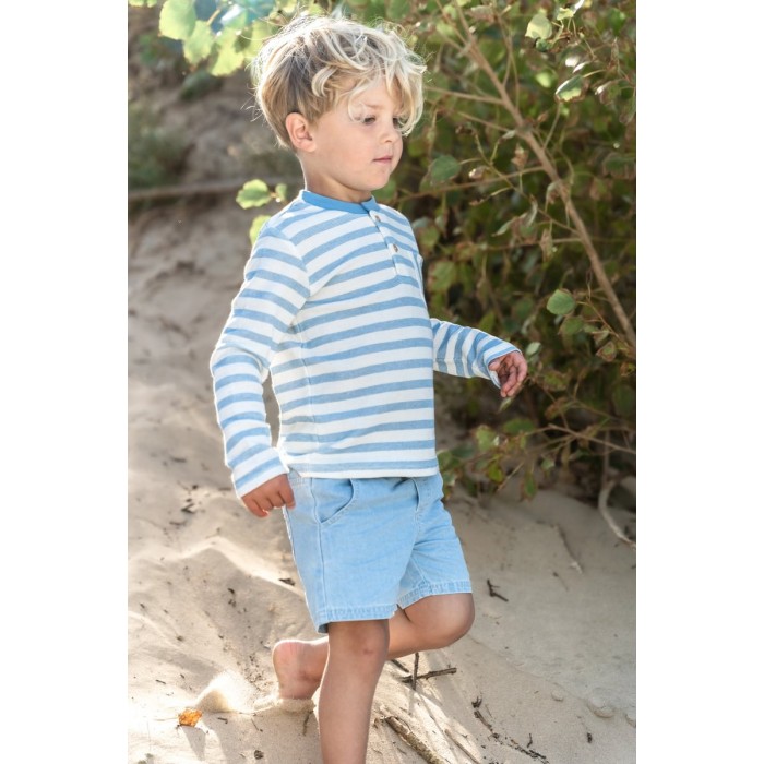 Bluza din bumbac organic - Steel Blue stripe - Little Dutch