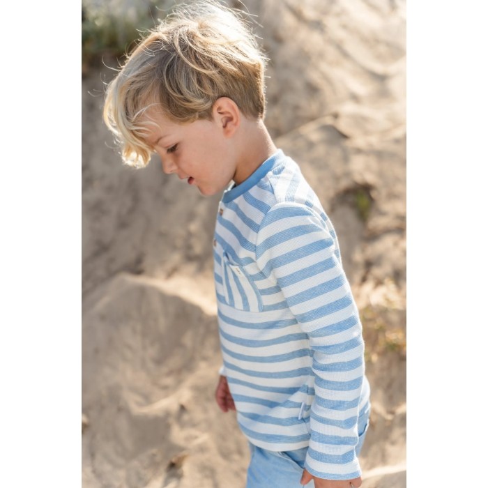 Bluza din bumbac organic - Steel Blue stripe - Little Dutch