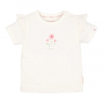 Tricou din bumbac organic cu volane  - White - Little Dutch