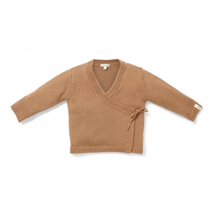 Cardigan tricotat petrecut din mix de lana pentru bebelusi - Brown -  Little Dutch
