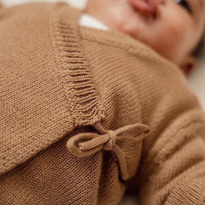 Cardigan tricotat petrecut din mix de lana pentru bebelusi - Brown -  Little Dutch