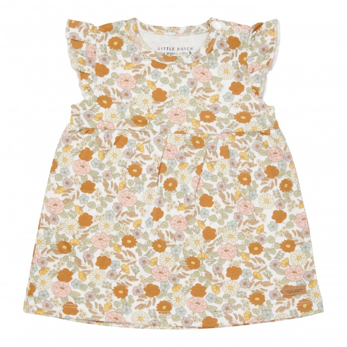 Rochita cu volanase din bumbac organic - Vintage Little Flowers - Little Dutch