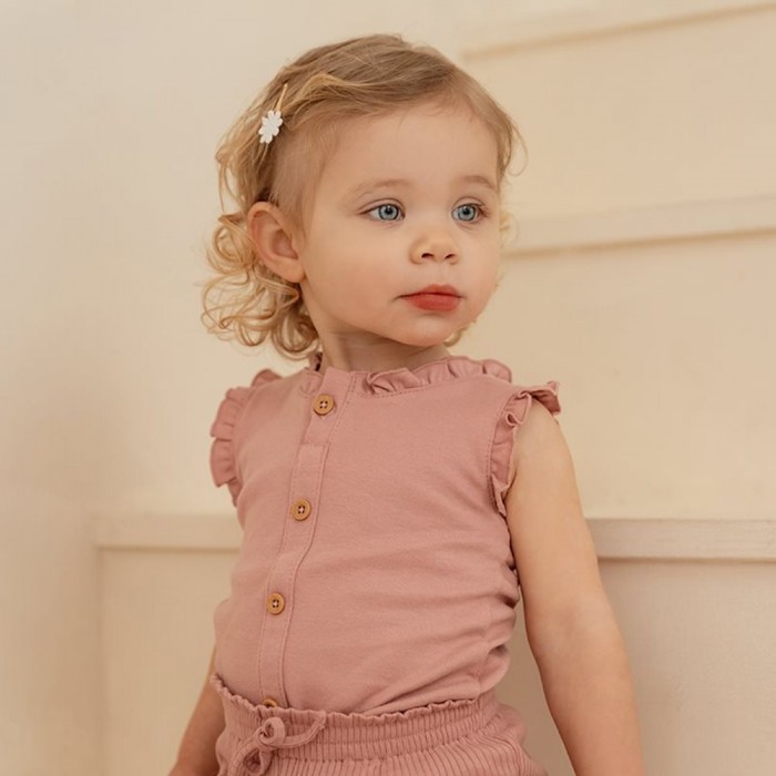 Maiou cu volanase din bumbac organic - Vintage Pink - Little Dutch