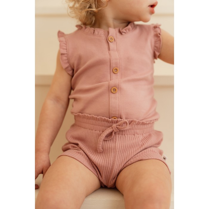 Maiou cu volanase din bumbac organic - Vintage Pink - Little Dutch