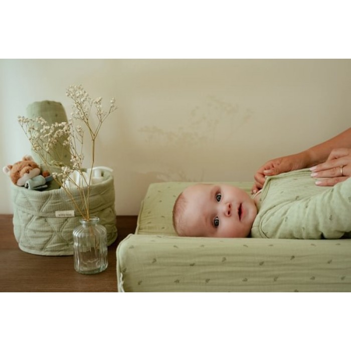 Cos de depozitare rotund matlasat pentru comoda de infasat - 20 x 15 - Pure Sage - Little Dutch